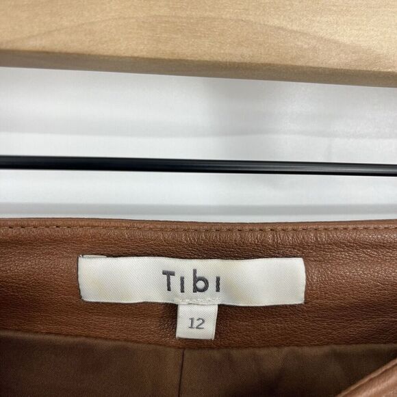 Tibi Pants Size 12 Womens Brown Sheepskin Leather Trousers Wide Leg High Waist - Picture 4 of 9